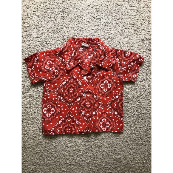 Vintage Tiny Tots Original No Size Western Print Red Button Up Short Sleeve - Picture 1 of 3